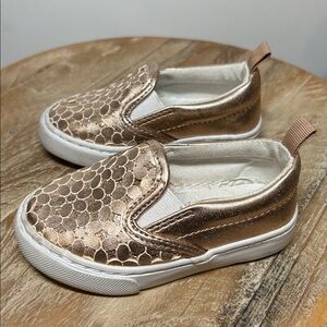 Gymboree Rose Gold Pink Floral Embellished Slip On Sneakers Toddler Girl Shoes 5